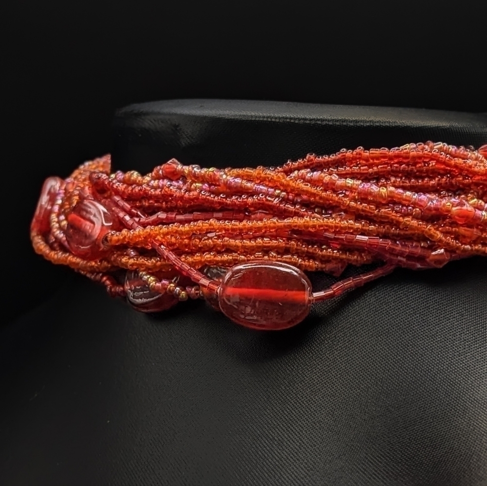 RED Glass Beaded Choker Torsade Necklace